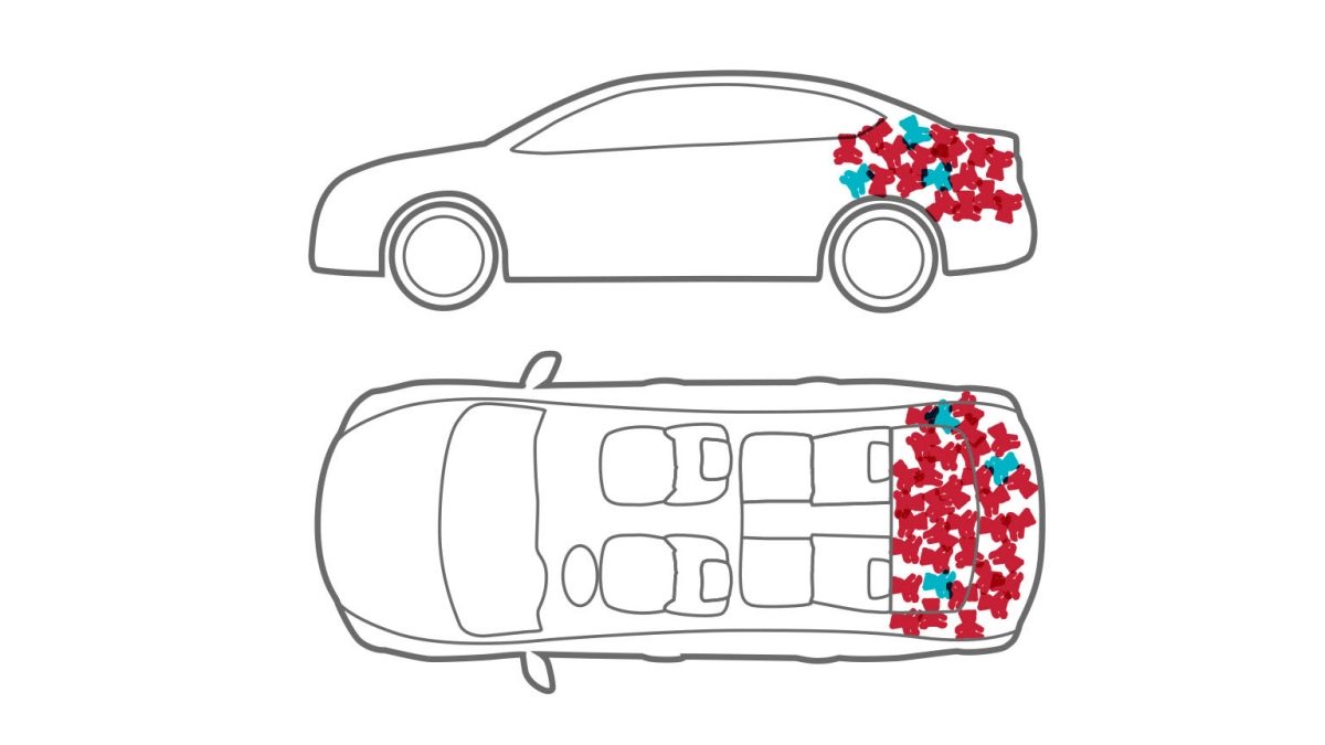 Nissan Sentra Animation of car with bike in stuffed animals in trunk